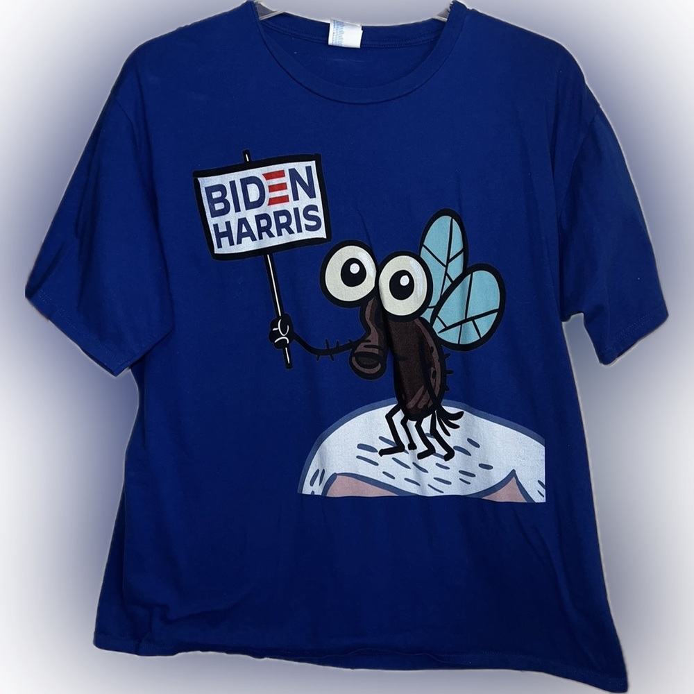 🍄Novelty T-shirt “Biden Harris” Blue Cotton Short Sleeve Round Neck XL